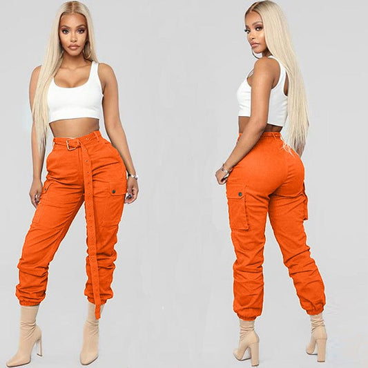 Alpha C Apparel Women Trouser high Waist Pants Belt Long Pants Alpha C Apparel Orange / 175/88A-L