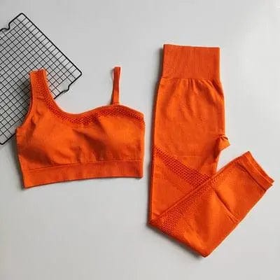 Women 2 Piece Seamless. Gym Fitness Yoga Set Alpha C Apparel orange set / S