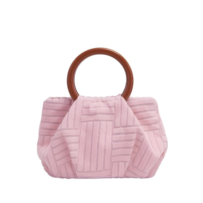 Alpha C Apparel Chic Mini Striped Clutch Bag -Lightweight Handbag Striped Clutch Bag  Lightweight Handbag with Round Handle & Coin Purse Alpha C Apparel Pink
