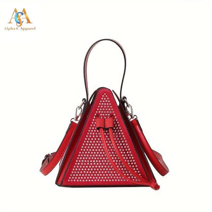 Elegant Rhinestone Triangle Bag purse Alpha C Apparel Red