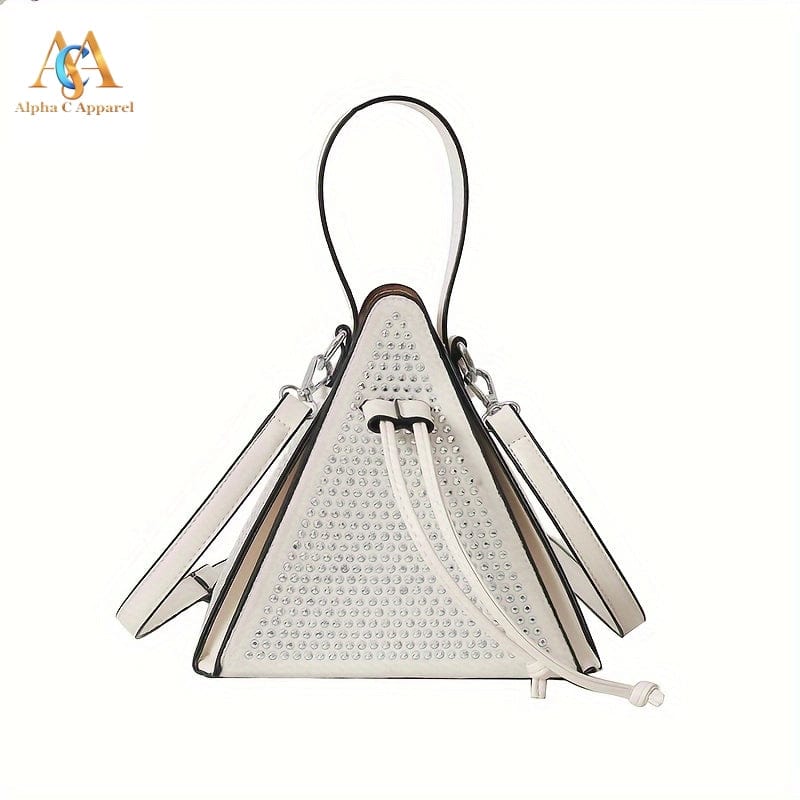 Elegant Rhinestone Triangle Bag purse Alpha C Apparel White