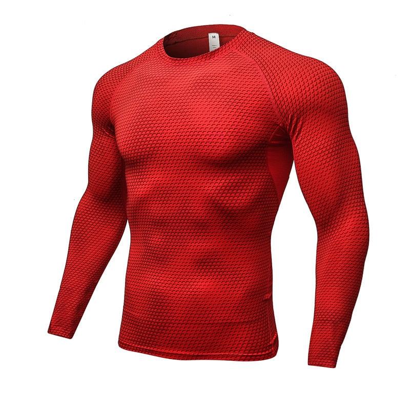 Men Long Sleeve Running Sports Compression Shirt Alpha C Apparel red / S
