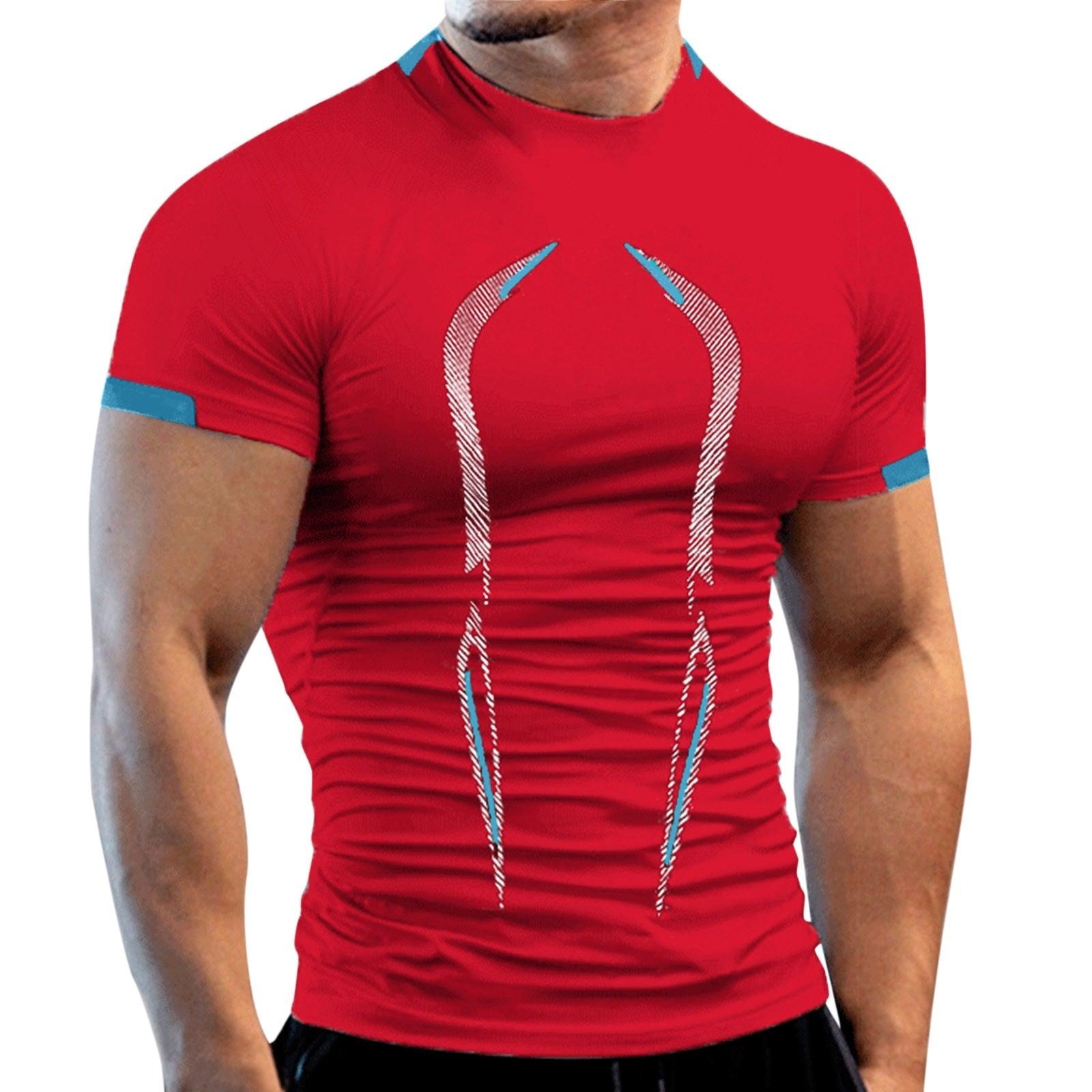 Men Summer Sport Running Workout T Shirts Alpha C Apparel red / S