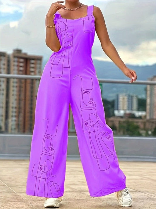 Alpha C Apparel Abstract Print Wide Leg Jumpsuit Sleeveless Spring/Summer Women's Clothing Alpha C Apparel S(4) / Purple