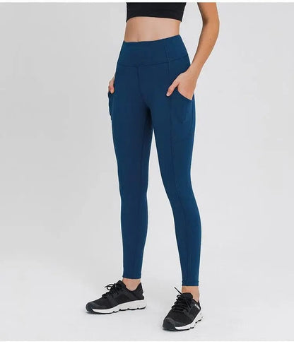 Luluyun High Waist Out Pocket Yoga Pants Tummy Control Workout Running 4 Way Stretch Yoga Leggings Alpha C Apparel S / Royal blue