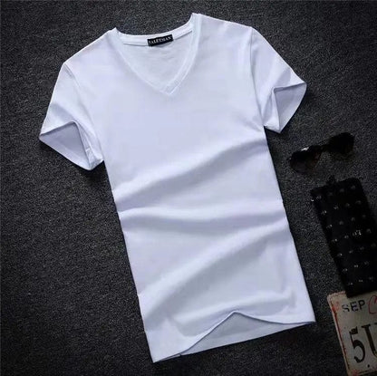 Men Casual V Neck Basic Slim Style T-shirt Alpha C Apparel S / White