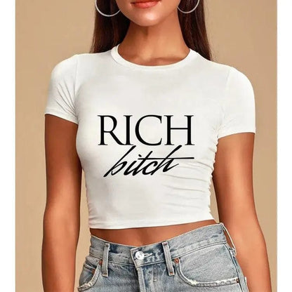 Wholesale Letter Printed Tshirt Black Girl Crop Top Crew Neck Ladies Clothes Short Cropped Women Graphic T Shirt Alpha C Apparel S / White-T09-4379587