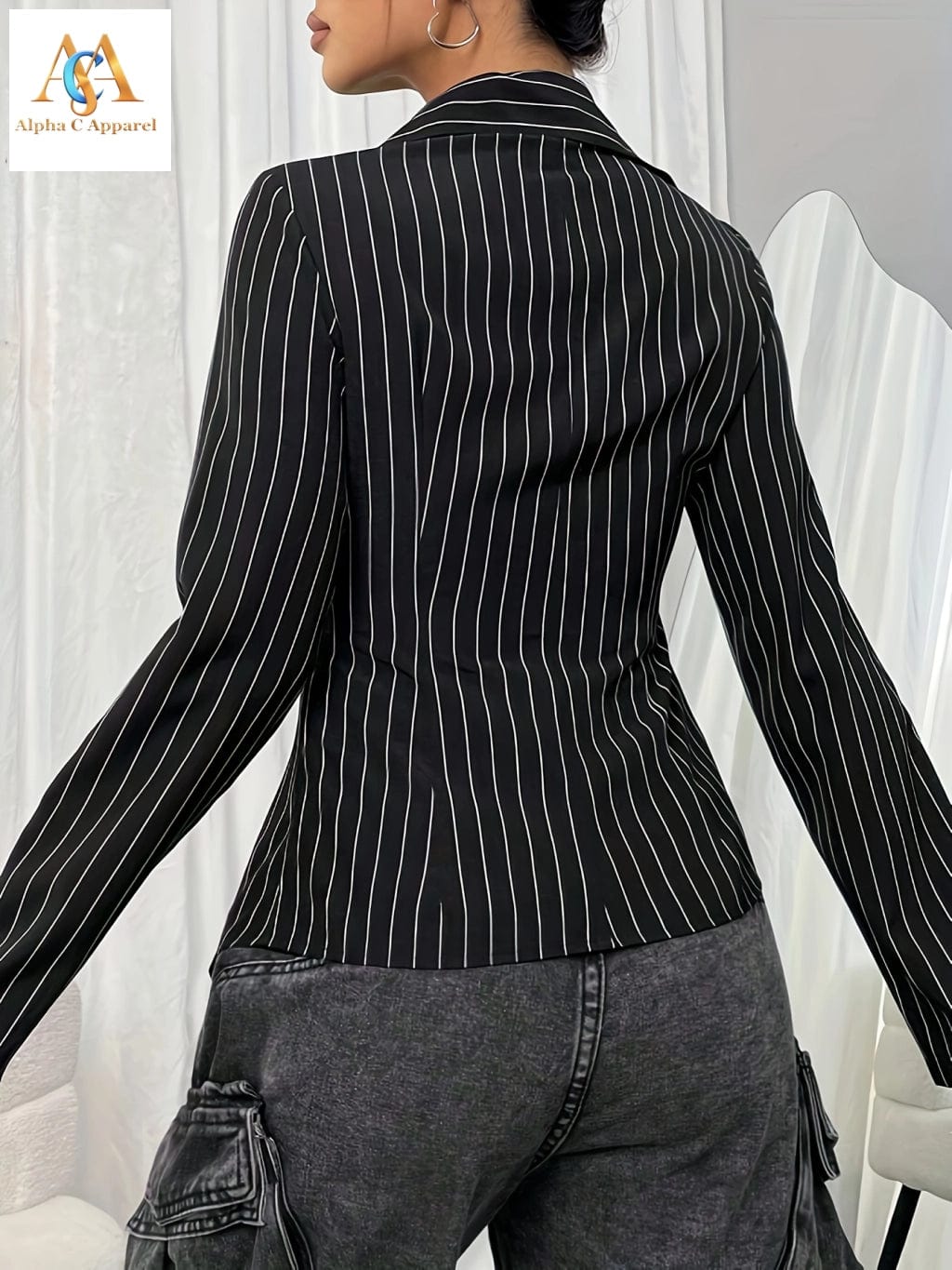 Sexy Stripe Print Button Blouse Alpha C Apparel