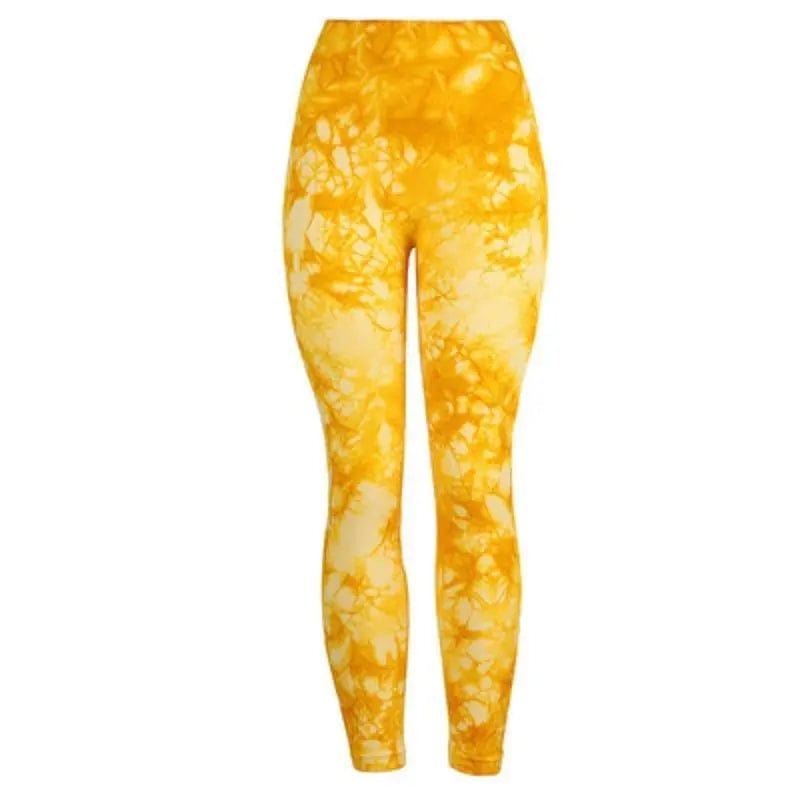 Tie Dye folding non slip butt lifting high waist workout pants women clothes seamless fitness sports yoga leggings Alpha C Apparel Sizes above 2XL need to be communicated in advance / Yellow