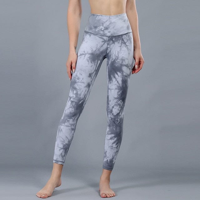 Lu-u Tie Dyed Yoga Pants With Standard Fitness Pants, Elastic Fast Brying Exercise Pants, Slim Running High Waist Hip Lifting Alpha C Apparel star gray / S-2 / China