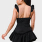 Sweetheart With Drawstring Bow Cutout Ruffled Flutter Sleeves Mini Dress Alpha C Apparel