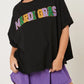 Purple Rhinestone MARDI GRAS Letter Patch T Shirt T Shirts Alpha C Apparel Black / 2XL