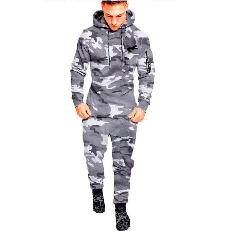 New men's outdoor sports casual camouflage pullover sublimation camouflage set tracksuit Alpha C Apparel camouflage light gray / M