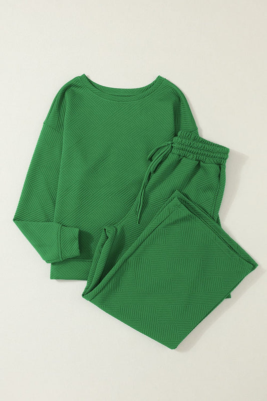 Dark Green Ultra Loose Textured 2pcs Slouchy Outfit Two Piece Sets Alpha C Apparel
