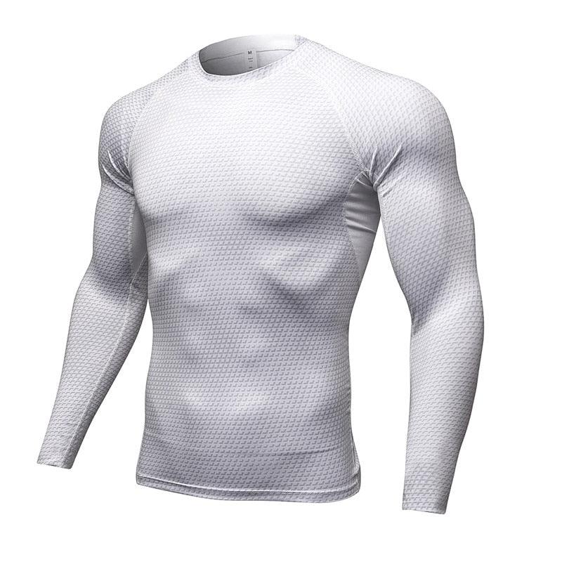 Men Long Sleeve Running Sports Compression Shirt Alpha C Apparel white / S