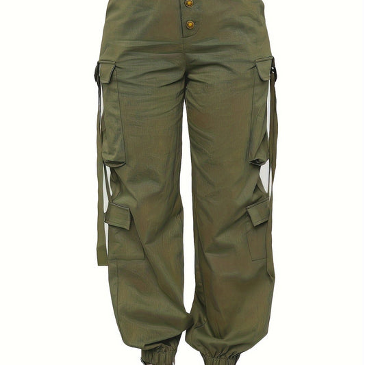High Waist Jogger Pants - Alpha C Apparel, Solid Flap Pockets, Casual Spring/Fall women apparel Alpha C Apparel S(4) / Army Green