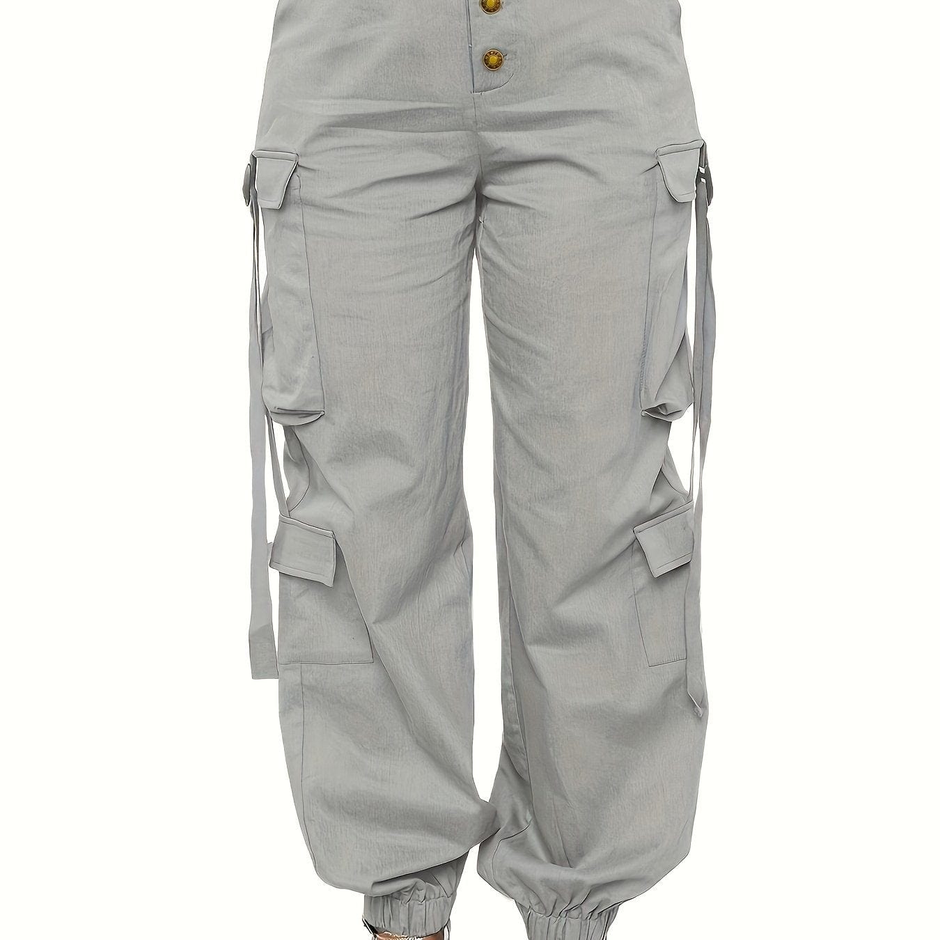 High Waist Jogger Pants - Alpha C Apparel, Solid Flap Pockets, Casual Spring/Fall women apparel Alpha C Apparel XS(2) / Light Grey