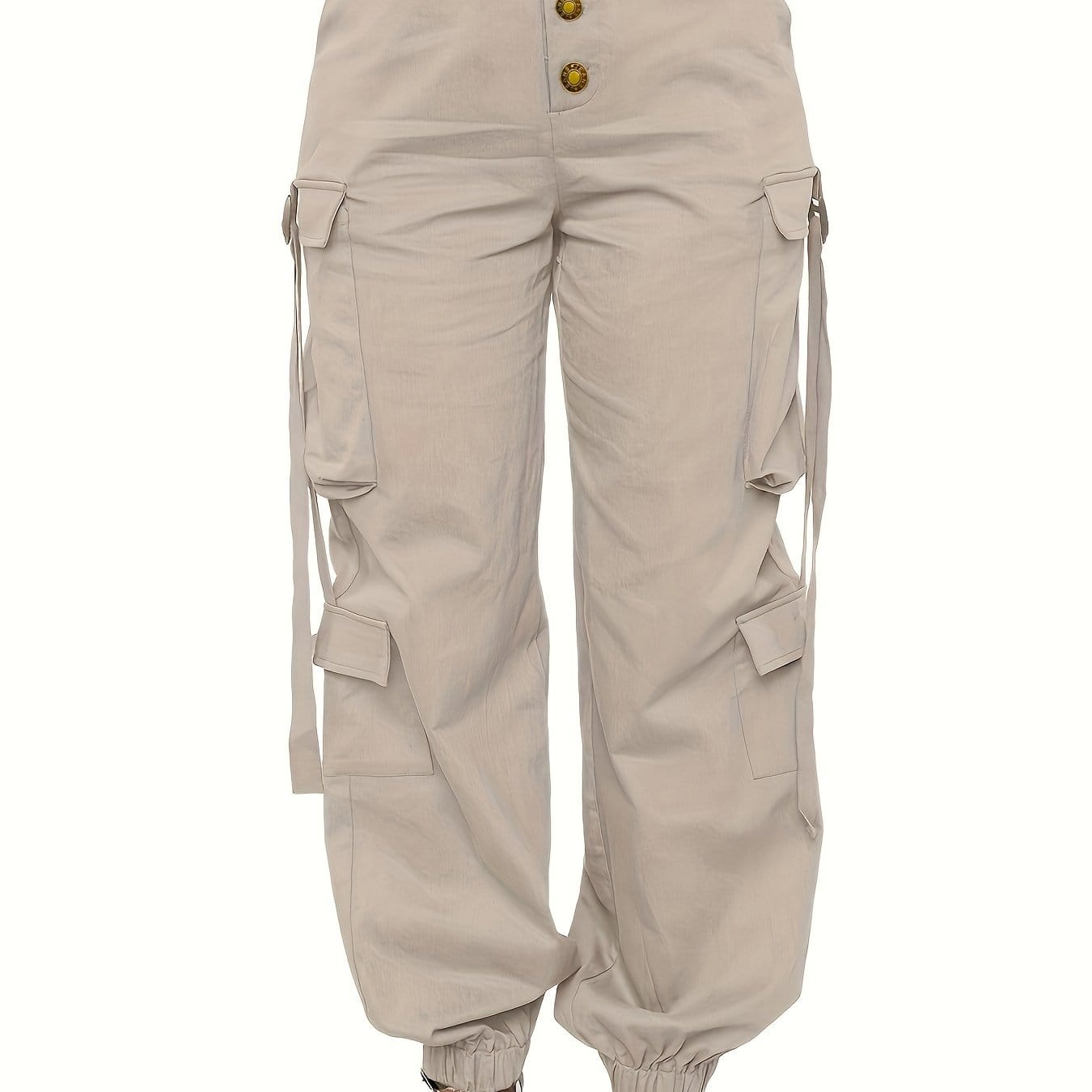 High Waist Jogger Pants - Alpha C Apparel, Solid Flap Pockets, Casual Spring/Fall women apparel Alpha C Apparel XS(2) / Wheat-colored