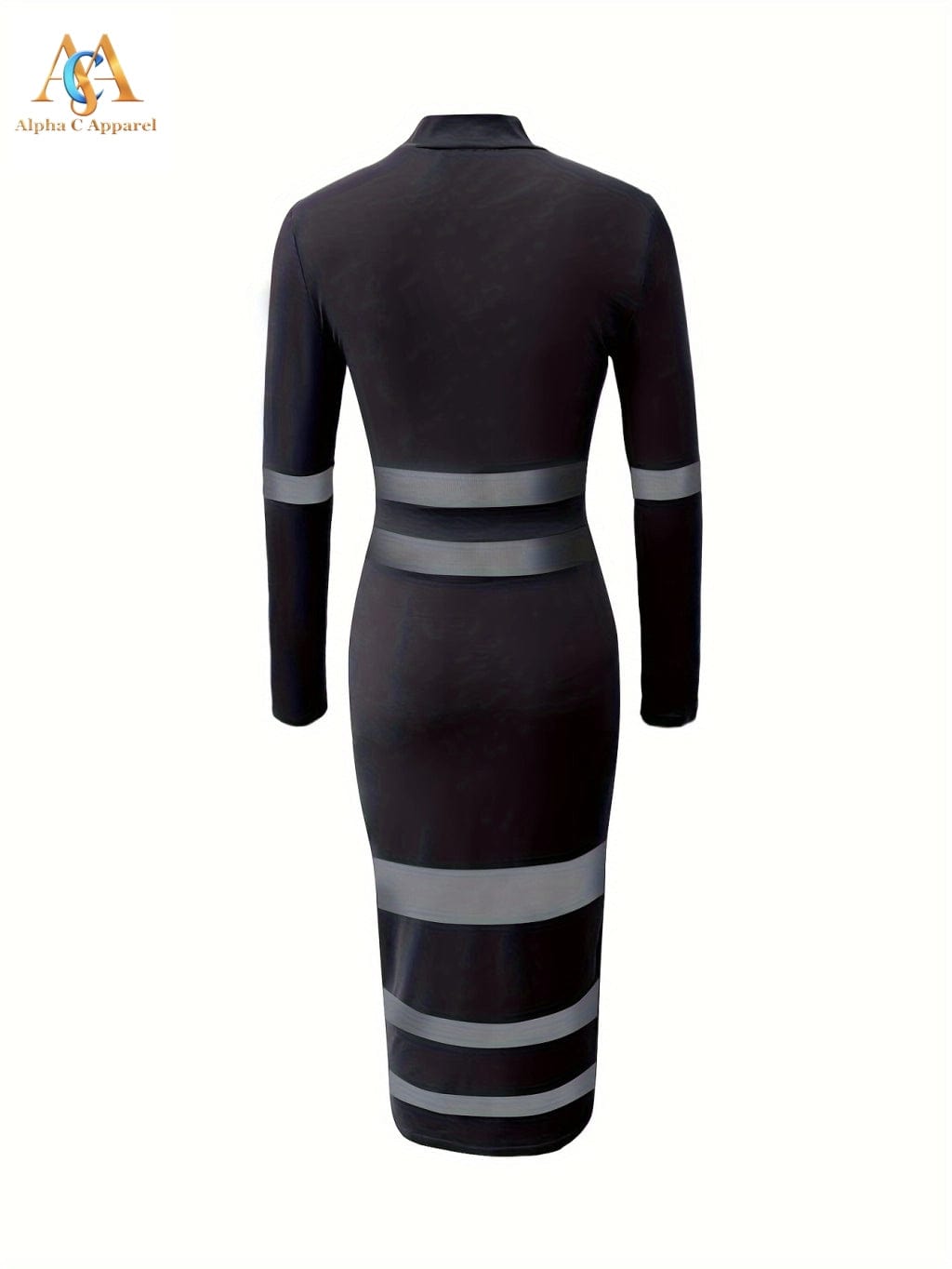 Slim Mesh Panel Long Sleeve Dress women clothing Alpha C Apparel