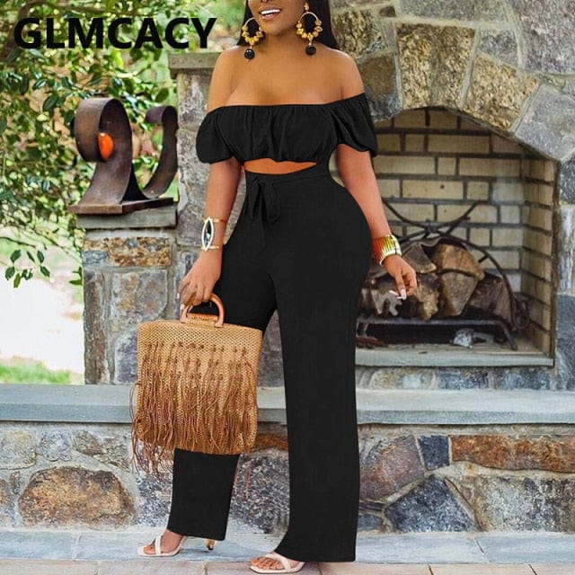 Women Off Shoulder Cut Out Jumpsuit Wide Leg Long Overalls Chic Summer Boho Beach Jumpsuits Alpha C Apparel