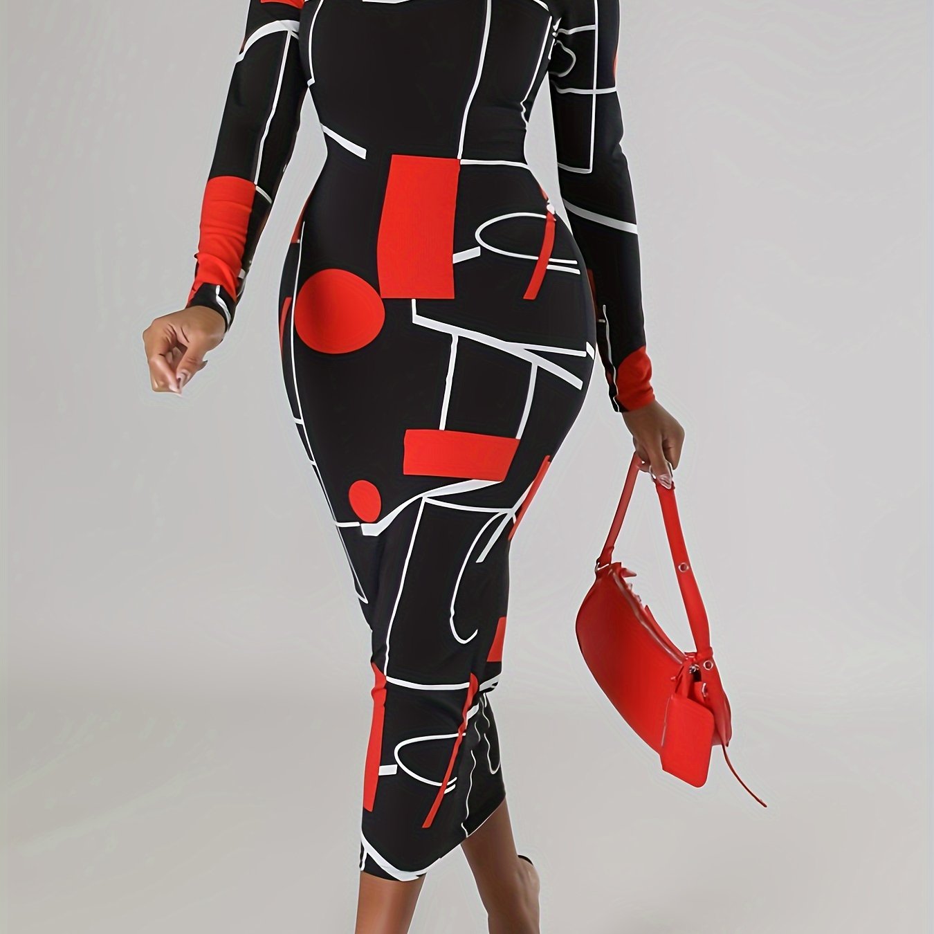Alpha C Apparel Elegant Geo Print Bodycon Dress - Spring/Fall Women's Clothing women pencil dress Alpha C Apparel S(4) / Mixed Color 1