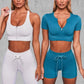 Women Seamless fitness yoga set long sleeve yoga shorts set summer yoga clothing workout suit 2 piece Alpha C Apparel