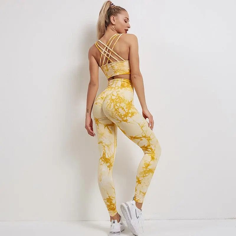 Women Tie Dye Sportswear Yoga Set Workout Leggings Gym Shorts Seamless Fitness Sports Bra Tracksuit Yoga Suit Alpha C Apparel