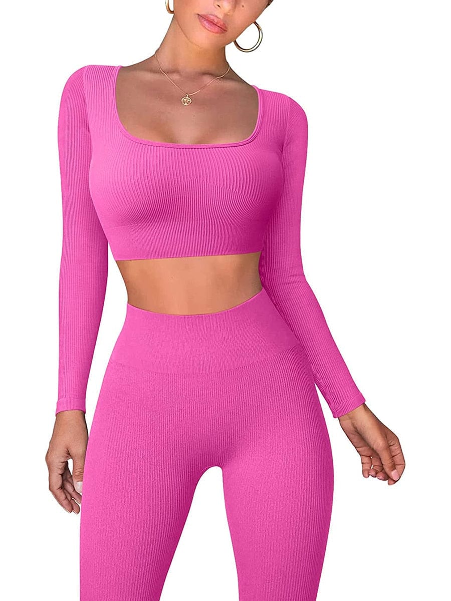 Womens 2 Pieces Ribbed Yoga Set Long Sleeve Gym Set Crop Tops and High Waist Leggings for Women Outfits Tracksuits Alpha C Apparel