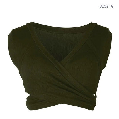 Summer casual nightclub women's sleeveless straps cropped navel short vest bottoming top suspenders crop tank tops Alpha C Apparel XL / Army Green