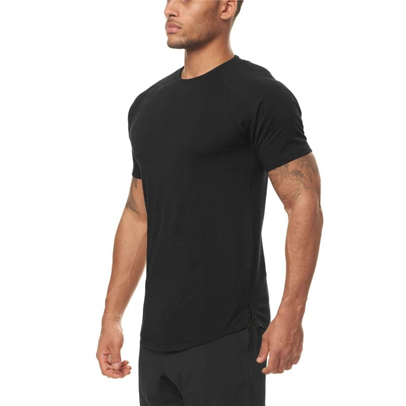 Men's Slim Fit Fitness T shirt Solid Color Gym Clothing Bodybuilding Tight T-shirt Quick Dry Sportswear Training Tee shirt Homme Alpha C Apparel XL / black