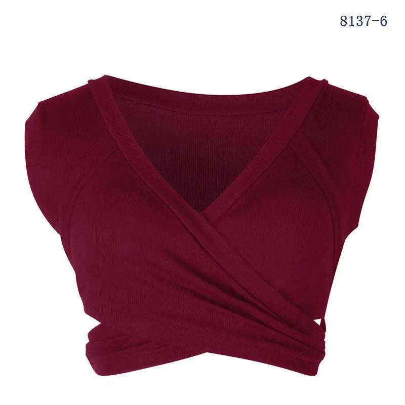 Summer casual nightclub women's sleeveless straps cropped navel short vest bottoming top suspenders crop tank tops Alpha C Apparel XL / Burgundy
