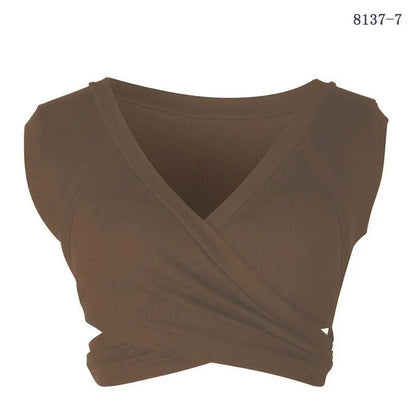 Summer casual nightclub women's sleeveless straps cropped navel short vest bottoming top suspenders crop tank tops Alpha C Apparel XL / Khaki
