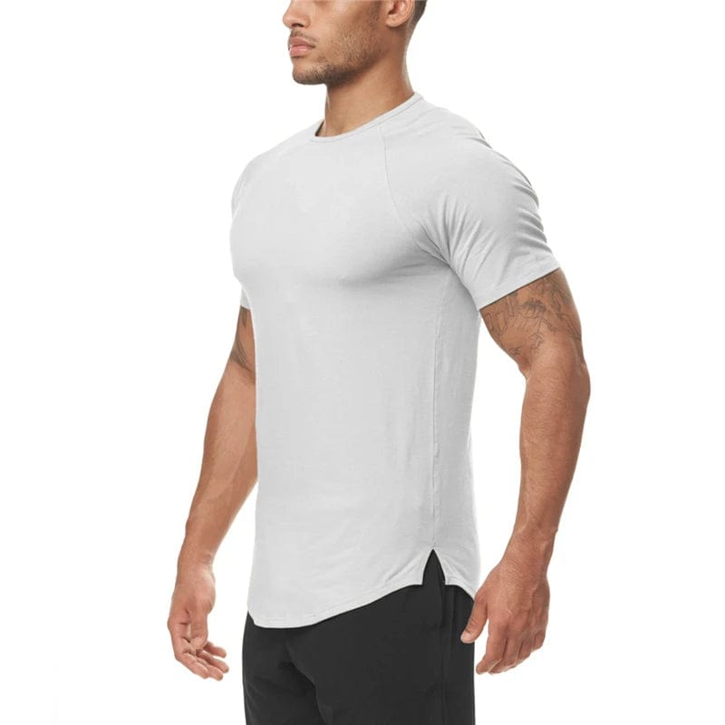 Men's Slim Fit Fitness T shirt Solid Color Gym Clothing Bodybuilding Tight T-shirt Quick Dry Sportswear Training Tee shirt Homme Alpha C Apparel XL / WHITE