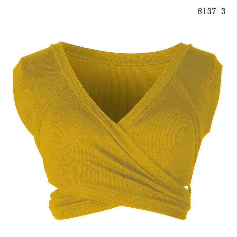 Summer casual nightclub women's sleeveless straps cropped navel short vest bottoming top suspenders crop tank tops Alpha C Apparel XL / Yellow