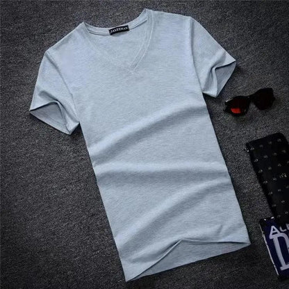 Men Casual V Neck Basic Slim Style T-shirt Alpha C Apparel XS / Gray