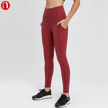 Luluyun High Waist Out Pocket Yoga Pants Tummy Control Workout Running 4 Way Stretch Yoga Leggings Alpha C Apparel XS / Red wine