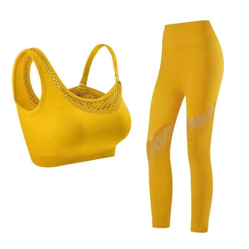 Women 2 Piece Seamless. Gym Fitness Yoga Set Alpha C Apparel yellow / S