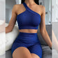 Fashion Internet Celebrity Workout Clothes Seamless Knitted One-Shoulder Bra Set Sports Shorts Wait Lifting Training Yoga Clothes Outerwear yoga set Alpha C Apparel