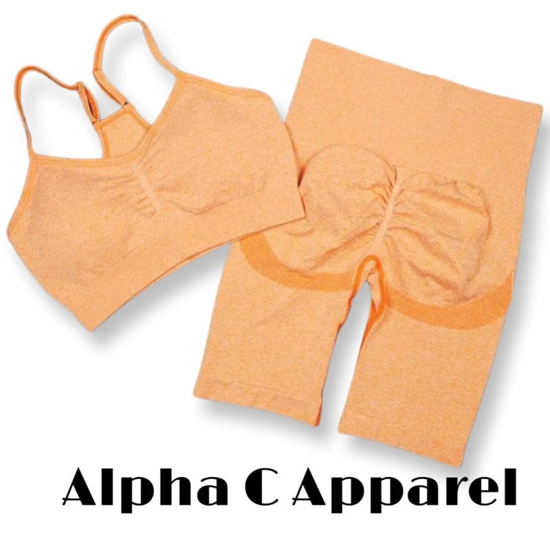 Alpha C Apparel Women 2 Piece Seamless  Leggings Crop Top Yoga Set yoga set Alpha C Apparel Orange / M