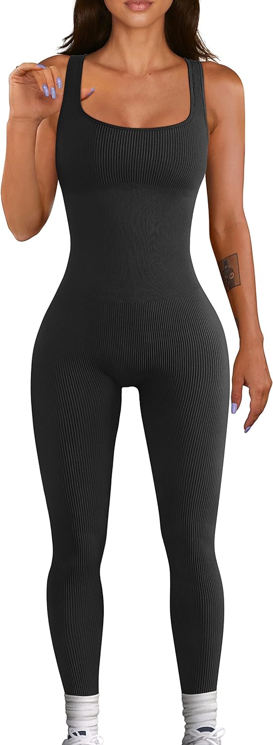 YIOIOIO Women Workout Seamless Jumpsuit Yoga Ribbed Bodycon One Piece Square Neck Leggings Romper. Back to results Amazon Small / 01black