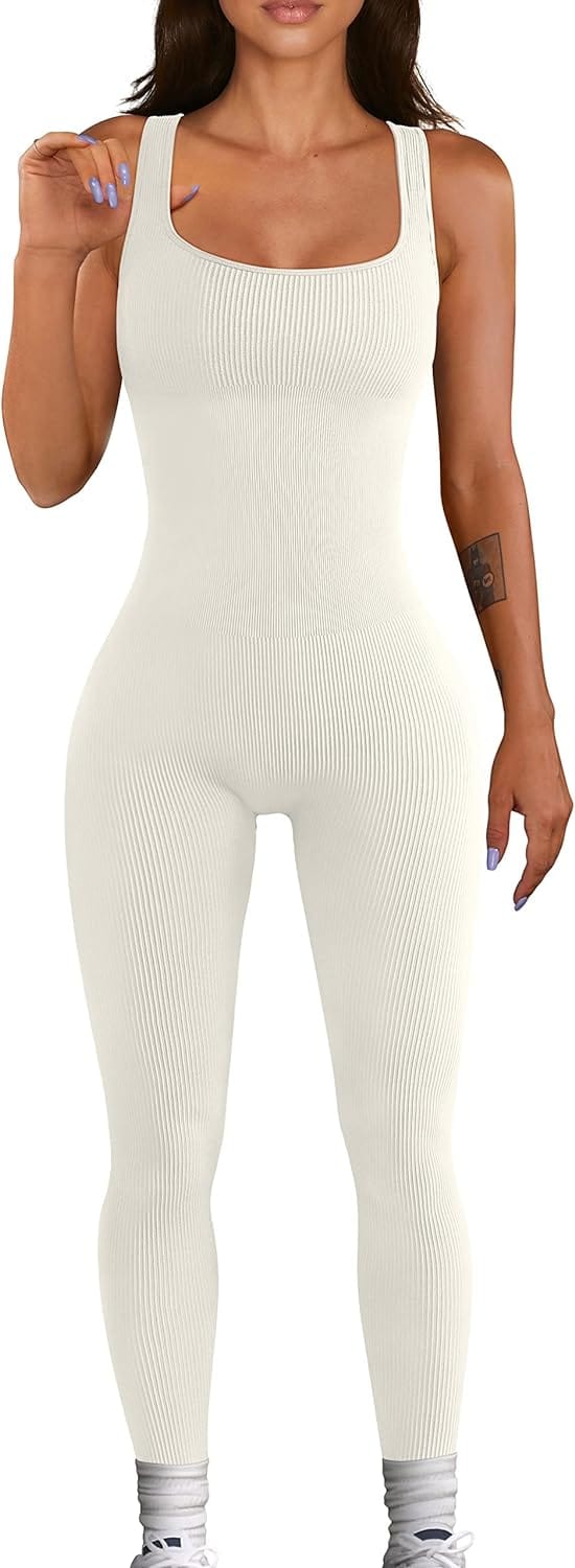 YIOIOIO Women Workout Seamless Jumpsuit Yoga Ribbed Bodycon One Piece Square Neck Leggings Romper. Back to results Amazon Small / 02beige