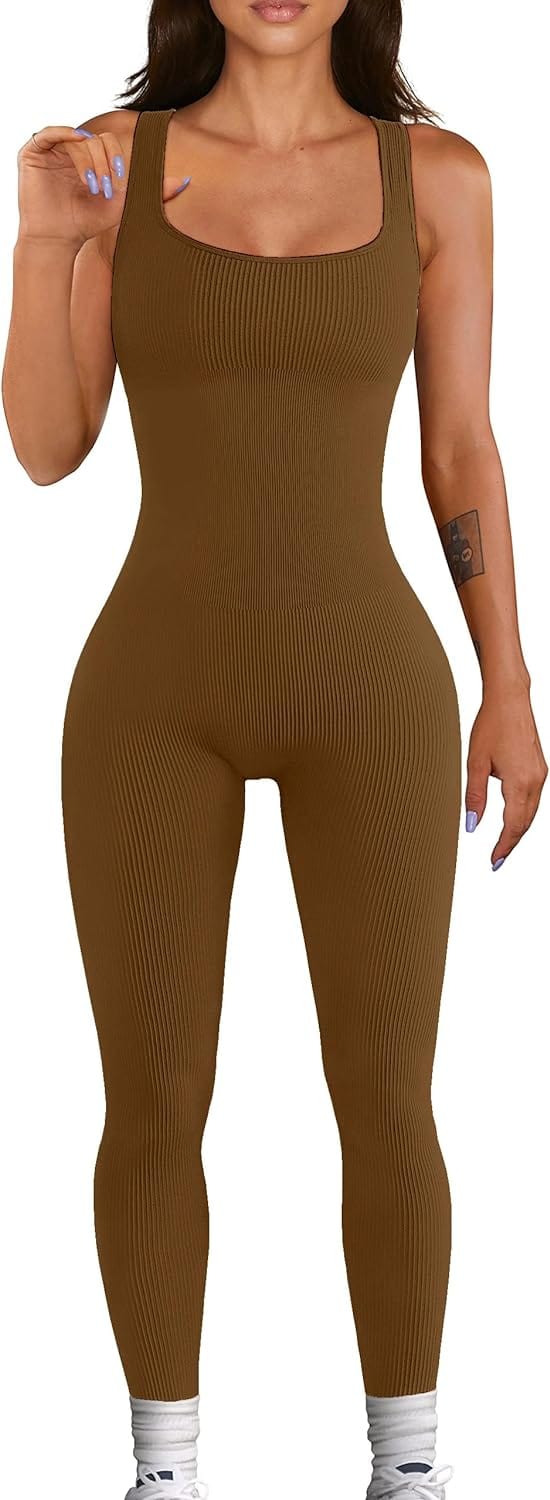 YIOIOIO Women Workout Seamless Jumpsuit Yoga Ribbed Bodycon One Piece Square Neck Leggings Romper. Back to results Amazon Small / 03brown