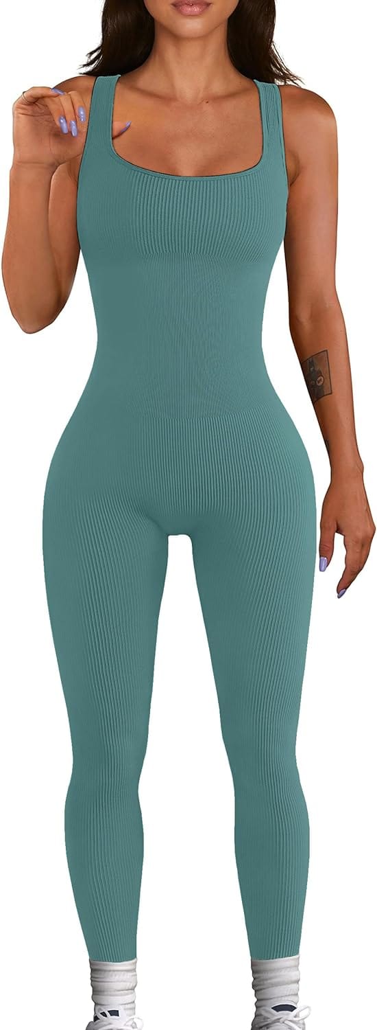 YIOIOIO Women Workout Seamless Jumpsuit Yoga Ribbed Bodycon One Piece Square Neck Leggings Romper. Back to results Amazon Small / 04blue