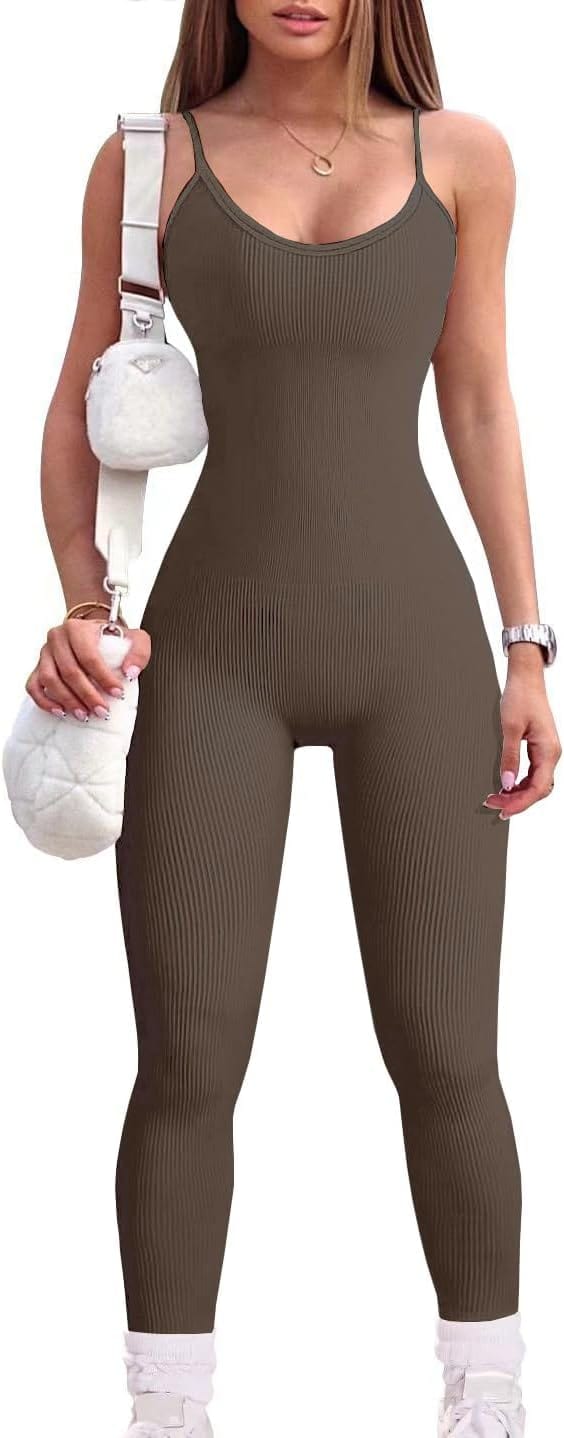 YIOIOIO Women Workout Seamless Jumpsuit Yoga Ribbed Bodycon One Piece Spaghetti Strap Leggings Romper   ] Back to results Amazon Small / 07 Tea Leaf