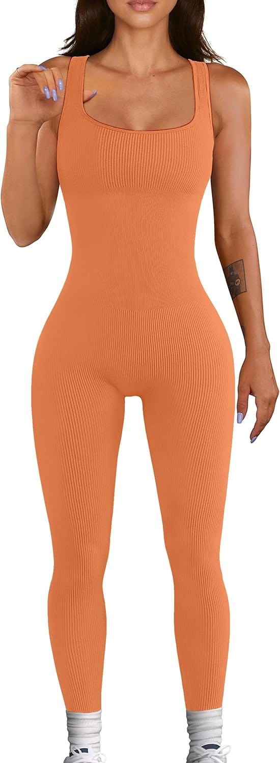 YIOIOIO Women Workout Seamless Jumpsuit Yoga Ribbed Bodycon One Piece Square Neck Leggings Romper. Back to results Amazon Small / 07orange