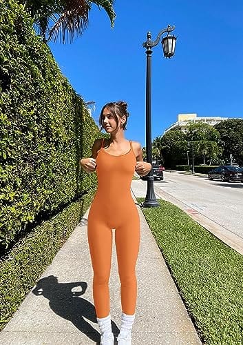 YIOIOIO Women Workout Seamless Jumpsuit Yoga Ribbed Bodycon One Piece Spaghetti Strap Leggings Romper   ] Back to results Amazon