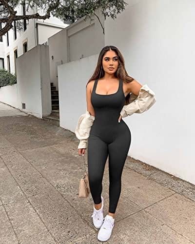 YIOIOIO Women Workout Seamless Jumpsuit Yoga Ribbed Bodycon One Piece Square Neck Leggings Romper. Back to results Amazon