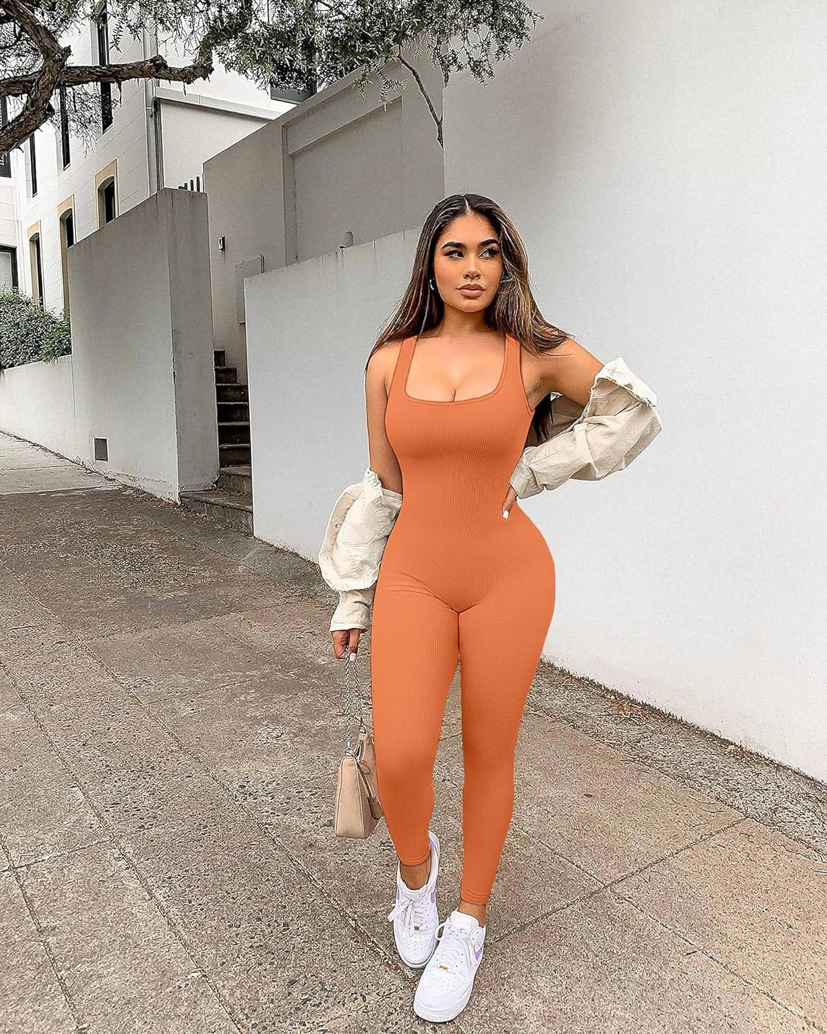 YIOIOIO Women Workout Seamless Jumpsuit Yoga Ribbed Bodycon One Piece Square Neck Leggings Romper. Back to results Amazon