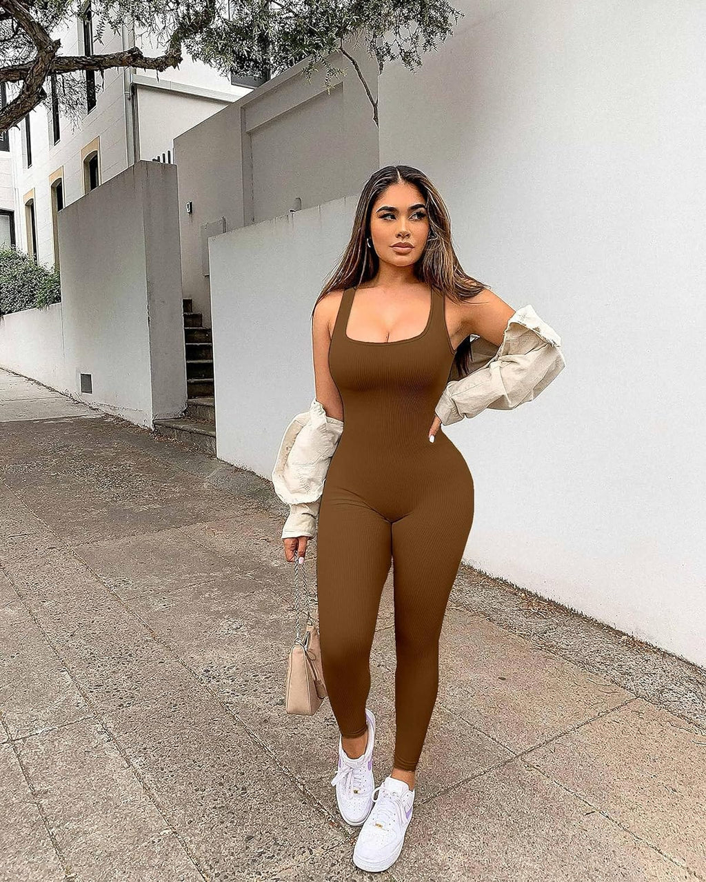 YIOIOIO Women Workout Seamless Jumpsuit Yoga Ribbed Bodycon One Piece Square Neck Leggings Romper. Back to results Amazon