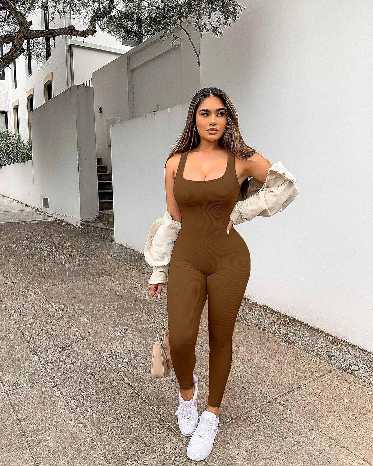 YIOIOIO Women Workout Seamless Jumpsuit Yoga Ribbed Bodycon One Piece Square Neck Leggings Romper. Back to results Amazon